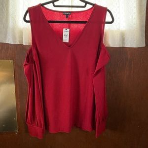 Express red cold shoulder red long sleeve blouse L